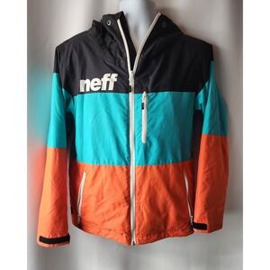 Neff Throwback Poncho Tech Shred Jacket, Men's Large, Orange / ‎ Blue EUC